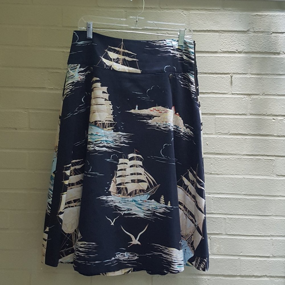 Anthropologie Leifnotes Midi Skirt Nautical sz 10